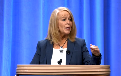 nmpf's tweet photo. "A checkoff that can stand the test of time and ensure a prosperous future for dairy farmers" - One of the goals Barbara O'Brien, President and CEO of Dairy Management Inc. shared during a fantastic address this morning at the final day of annual meeting. #EveryDropCounts21 https://t.co/wkRxfL24if