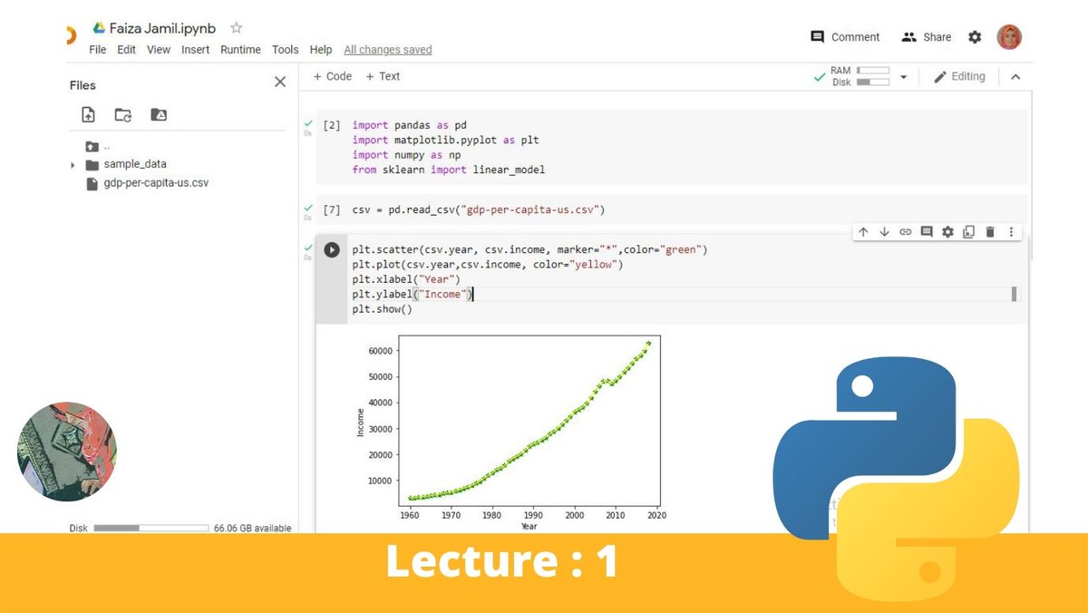 seo_bint_ejamil's tweet image. Lecture :1 🐍
#Linear_Regression

👉Predicting per capita income of the US using linear 
      regression in #Python
#100DaysOfCode 
For Code 
👇🧵 Small Thread
