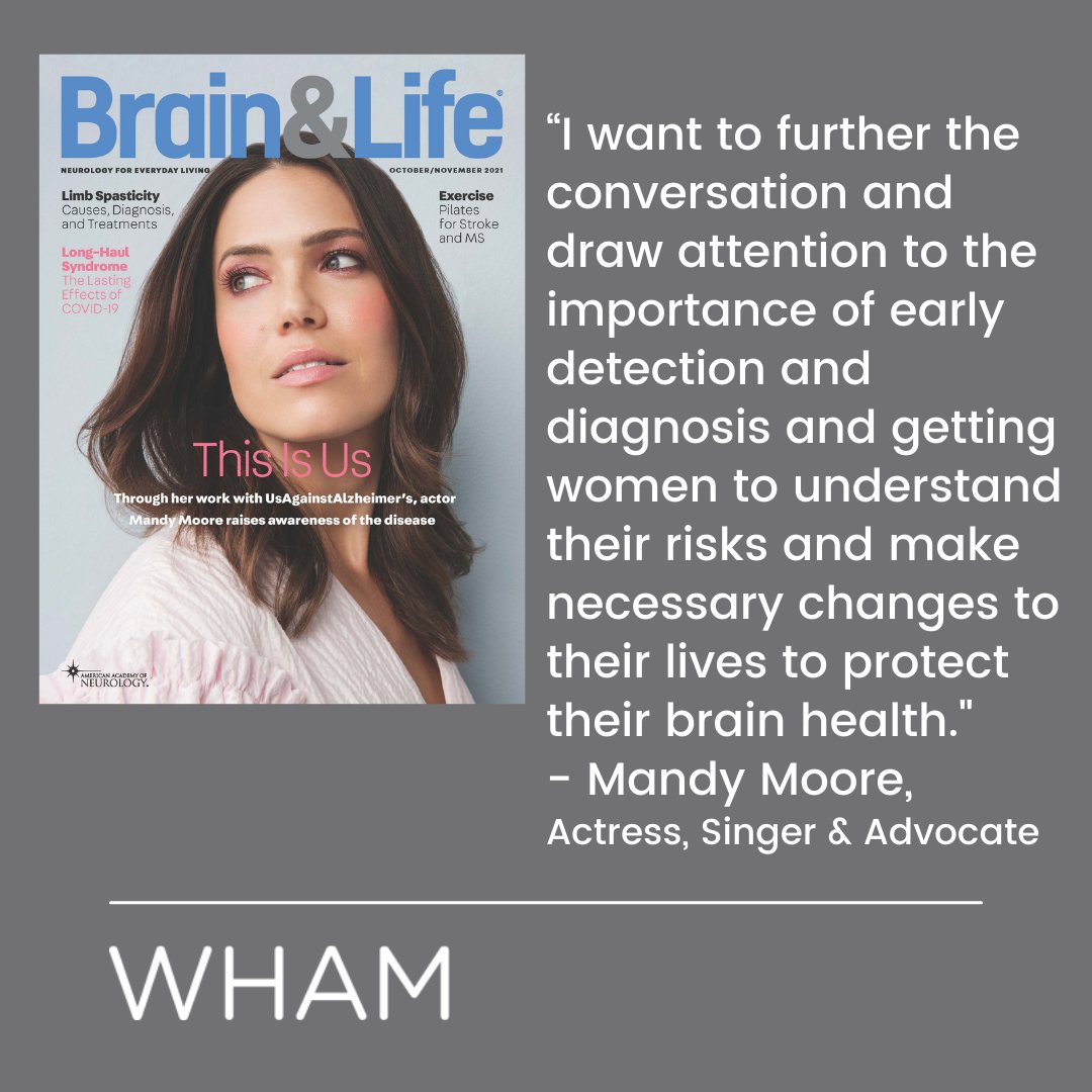 WHAMnow's tweet photo. This month is #AlzheimersAwarenessMonth! #ICYMI: data from #TheWHAMReport focused on Alzheimer’s disease was featured in @BrainandLifeMag cover story featuring @TheMandyMoore. Read more here: https://t.co/uRKcjGkZiR https://t.co/XoNVH0ZEIB
