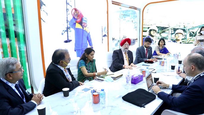 BPCLimited's tweet photo. Shri Arun Singh, C&MD #BPCL and Shri S. Ramesh, MD, #BPRL, joined Hon’ble @PetroleumMin Shri @HardeepSPuri, for bilateral meeting with H.E. Bento Costa Lima de Albuquerque, Minister of Mines & Energy, #Brazil at #IndiaPavilion on the sidelines of #ADIPEC2021 yesterday. https://t.co/9fIwOErN5P