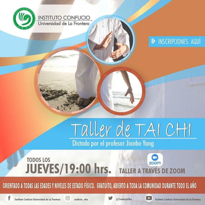 TAI CHI! ☯️
Fluye como el agua 💧con nuestro taller de Tai Chi impartido por el profesor Jianbo Yang ✨ 

 Te esperamos este jueves a partir de las 19:00 hrs 🕖 a través de Zoom! 

📌 LINK DE INSCRIPCIÓN AQUÍ👇
cutt.ly/cTmMaKo

#taichi #confucio #ufro #confucioufro