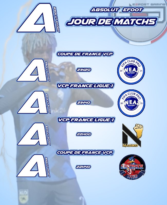 ๐๐ฒ๐๐ฎ๐๐๐ต ๐ง๐ช (@boya___20) on Twitter photo Soirรฉe 100% <a href="/EsgPs4/">EsportGaming Playstation</a> ce soir !
Avec 4 matchs au programme โช๐ต
๐ | Coupe de France
๐๏ธ <a href="/WeazEsport/">WeAz Esport</a>
๐ | Ligue 1
๐๏ธ <a href="/WeazEsport/">WeAz Esport</a>
๐ | Ligue 1
๐๏ธ @EsportNasko
๐ | Coupe de France
๐๏ธ @LeOnzeNyos
๐๐ตโช Soirรฉe 100% <a href="/EsgPs4/">EsportGaming Playstation</a> ce soir !
Avec 4 matchs au programme โช๐ต
๐ | Coupe de France
๐๏ธ <a href="/WeazEsport/">WeAz Esport</a>
๐ | Ligue 1
๐๏ธ <a href="/WeazEsport/">WeAz Esport</a>
๐ | Ligue 1
๐๏ธ @EsportNasko
๐ | Coupe de France
๐๏ธ @LeOnzeNyos
๐๐ตโช