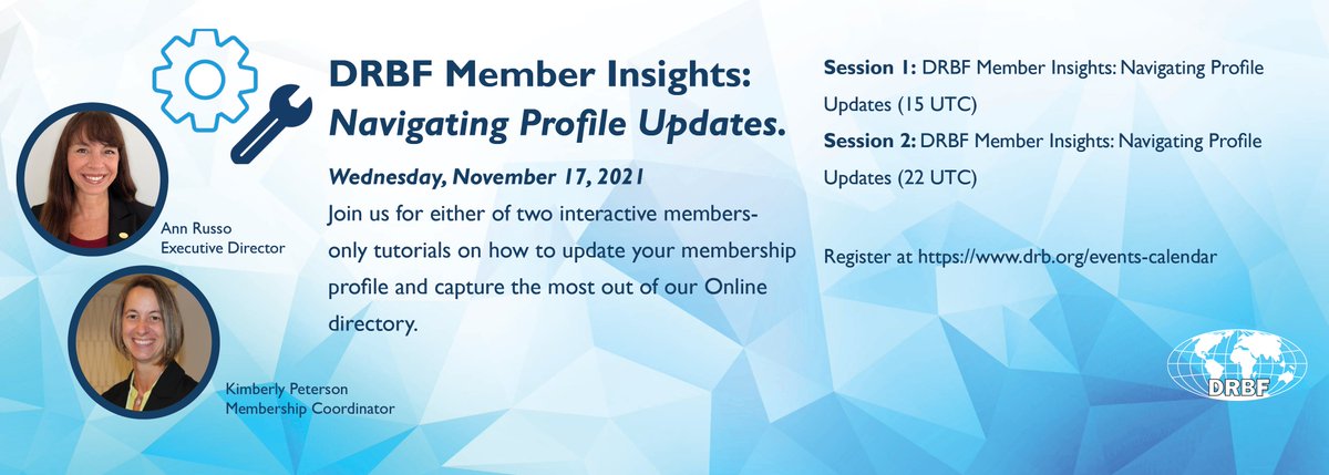 Don't forget our members-only event: "Navigating Profile Updates" part of our DRBF Insights Series is happening today! Join Ann &amp; Kimberly for the 22 UTC session. Register for session two at 22 UTC bit.ly/2ZQ2QQV