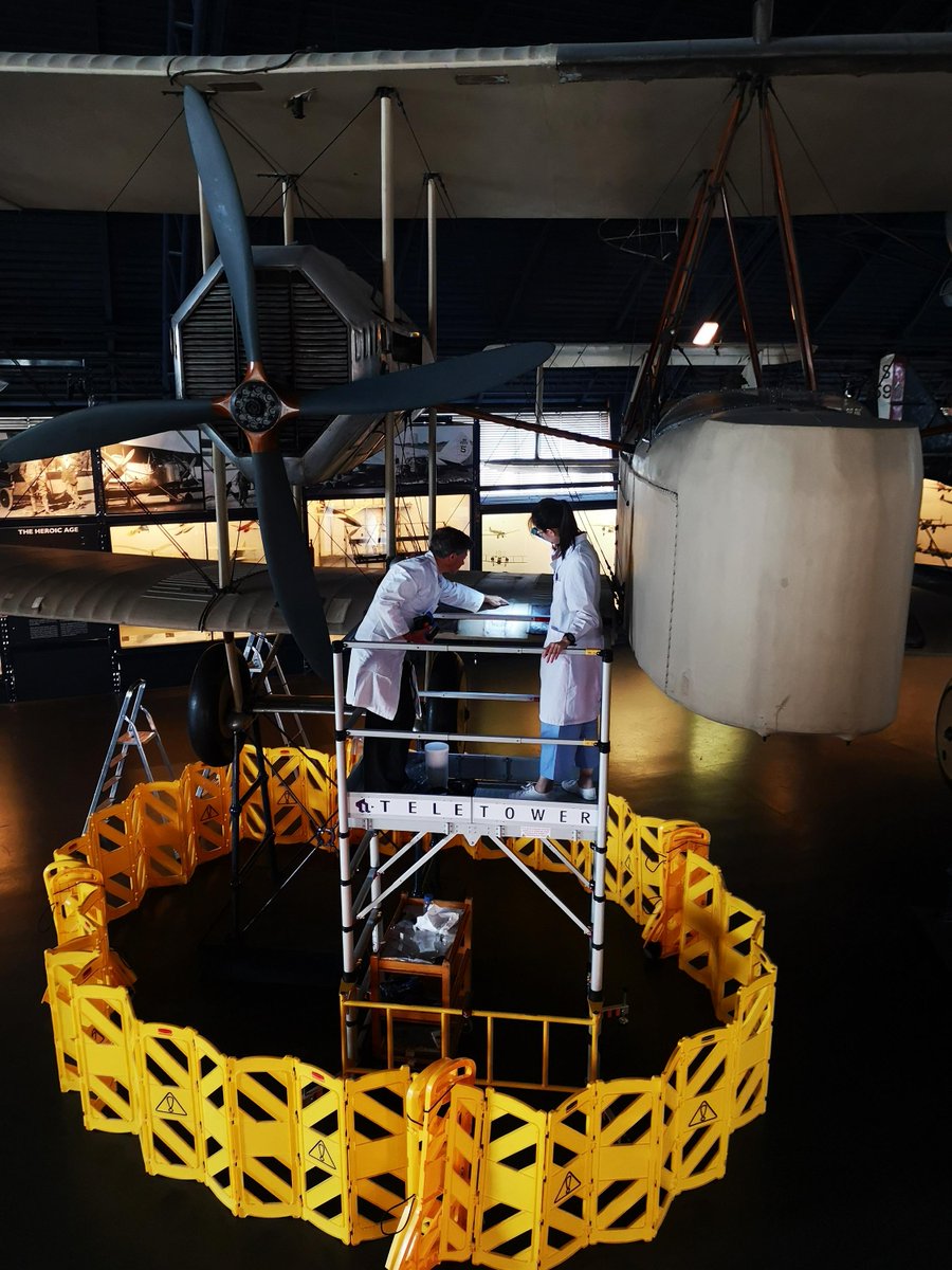 Today in 1919, the plane which completed the first non-stop transatlantic flight came to the Science Museum. The Vickers Vimy is still on display in our Flight gallery today, and is cared for by our team, using scaffolding towers when they have to clean/conserve it.