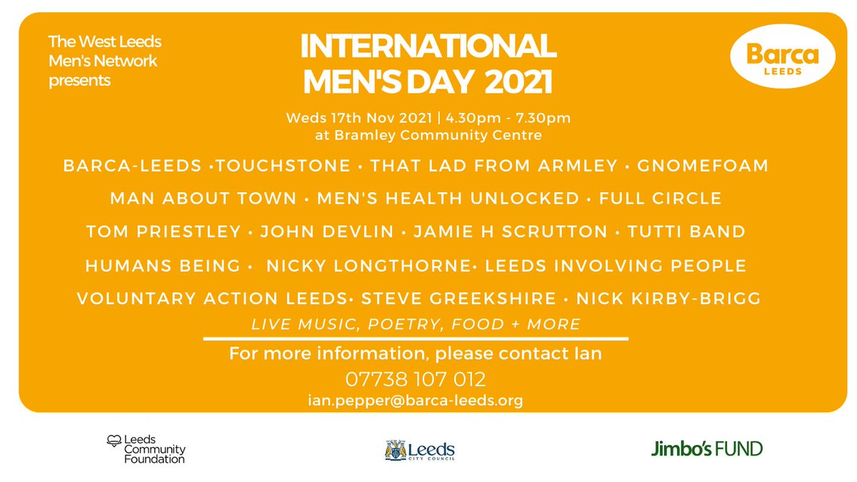 We are @BramleyCCentre today from 4.30pm - 7.30pm, marking #InternationalMensDay. We have food, activities, music and more! Come along and join us.