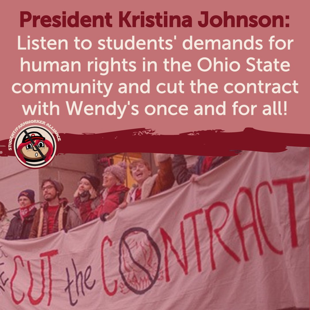 ciw's tweet photo. Virtual Action #3: Today YOU can amplify the #BootTheBraids Campaign at @OhioState by sending a tweet to @PresKMJohnson to demand OSU listen to students' demands for human rights and cut the contract with @Wendys once and for all!
https://t.co/NBtWZbN0oA https://t.co/ierOB8VHvS