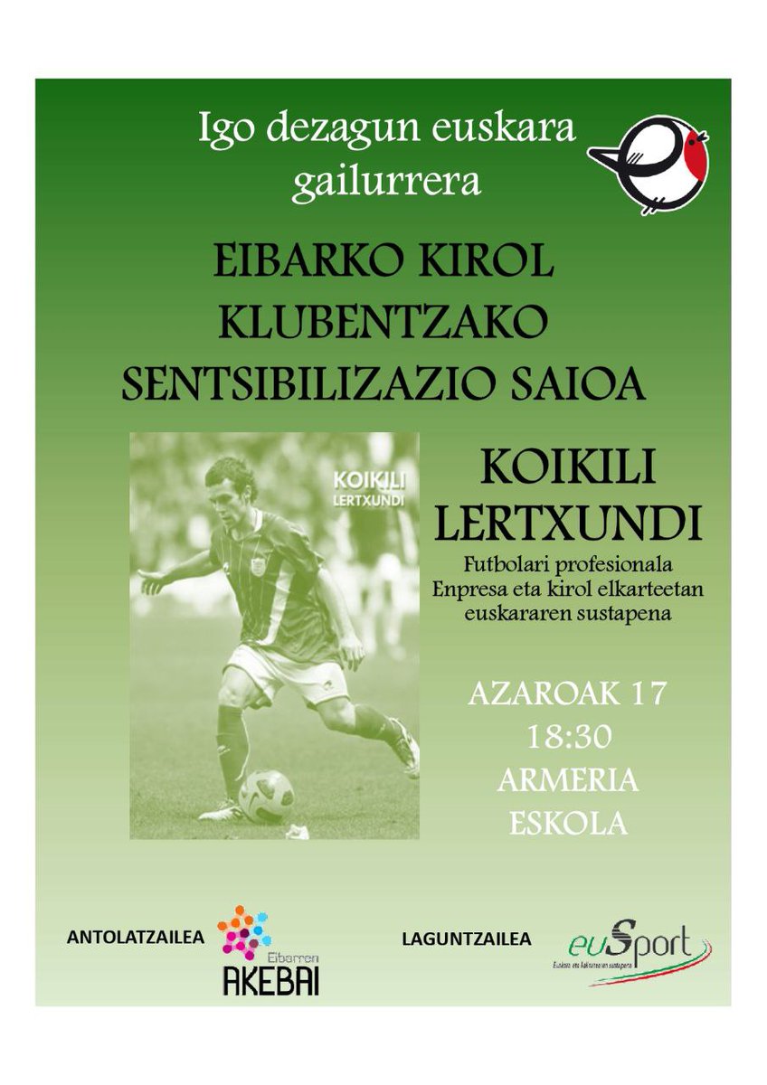 Laster sentsibilizazio saio berezia Eibarko Kirol Elkarteei begira! <a href="/EIBARRENAKEBAI/">Eibarren Akebai</a> lortu Kirolean Ere Euskaraz gozatzea! #SentsibilizaziotikOhitura
Aldaketara #Aholkularitza #Kalitatea #Euskara <a href="/EuSport3/">EuSport</a> #IgoDezagunEuskaraGailurrera