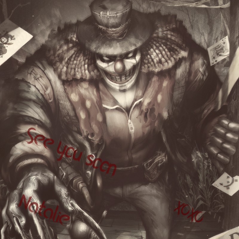 𝐈𝐭'𝐬 𝐭𝐡𝐞 𝐇𝐮𝐧𝐭𝐞𝐫 𝐛𝐫𝐞𝐚𝐤𝐢𝐧𝐠 𝐝𝐨𝐰𝐧 𝐲𝐨𝐮𝐫 𝐝𝐨𝐨𝐫!

Hullabaloo's # 1 K̶i̶l̶l̶e̶r̶ Clown! Smiley Face!

Master of the Macabre. King of the Carnage. Starter of the Fire! He's the REAL Star folks!

#IDVRP #HorrorRP 

Warning; Contains mature &amp; dark themes.