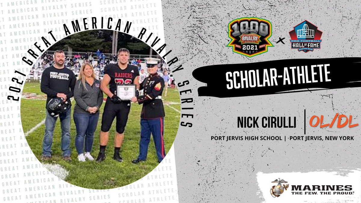 Great American Rivalry Series (@americanrivalry) on Twitter photo Support Nick Cirulli from <a href="/portfball/">Port Jervis Football</a>, as he looks to be named to the 2021 Great American Rivalry Series πΎππππππ π¬ππππππ Hall of Fame Team, in partnership with the <a href="/ProFootballHOF/">Pro Football Hall of Fame</a>.
Presented by: <a href="/USMarineCorps/">USMC Recruiting</a>
VOTE HEREβ‘οΈbit.ly/Nick_Cirulli Support Nick Cirulli from <a href="/portfball/">Port Jervis Football</a>, as he looks to be named to the 2021 Great American Rivalry Series πΎππππππ π¬ππππππ Hall of Fame Team, in partnership with the <a href="/ProFootballHOF/">Pro Football Hall of Fame</a>.
Presented by: <a href="/USMarineCorps/">USMC Recruiting</a>
VOTE HEREβ‘οΈbit.ly/Nick_Cirulli