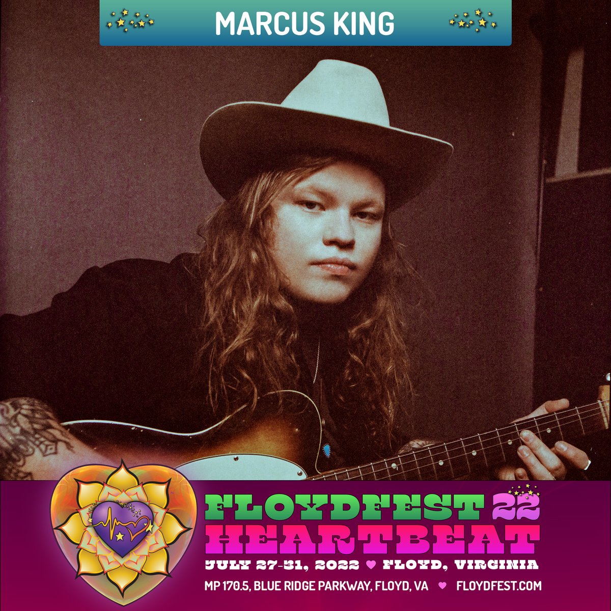 realmarcusking's tweet photo. Excited to announce that @realmarcusking1 will play @floydfest 2022 in VA next July! Can't wait to see y'all there, tickets on sale NOW: https://t.co/pCXxY9iDyJ https://t.co/QhMOdyamPN
