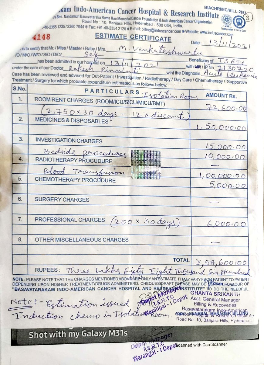 manusandeep94's tweet photo. @tsrtcmdoffice Sir Please find the attachments of M. Venkateshwarlu who is serving as Bus conductor in Warangal Depot-1, I request you to Save my father who is fighting with Blood Cancer. Having no hope left I am approaching you... #Save_My_Father https://t.co/LFP0pdm219