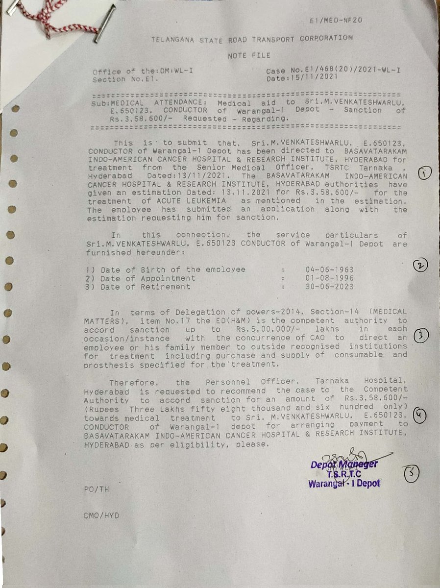 manusandeep94's tweet photo. @tsrtcmdoffice Sir Please find the attachments of M. Venkateshwarlu who is serving as Bus conductor in Warangal Depot-1, I request you to Save my father who is fighting with Blood Cancer. Having no hope left I am approaching you... #Save_My_Father https://t.co/LFP0pdm219