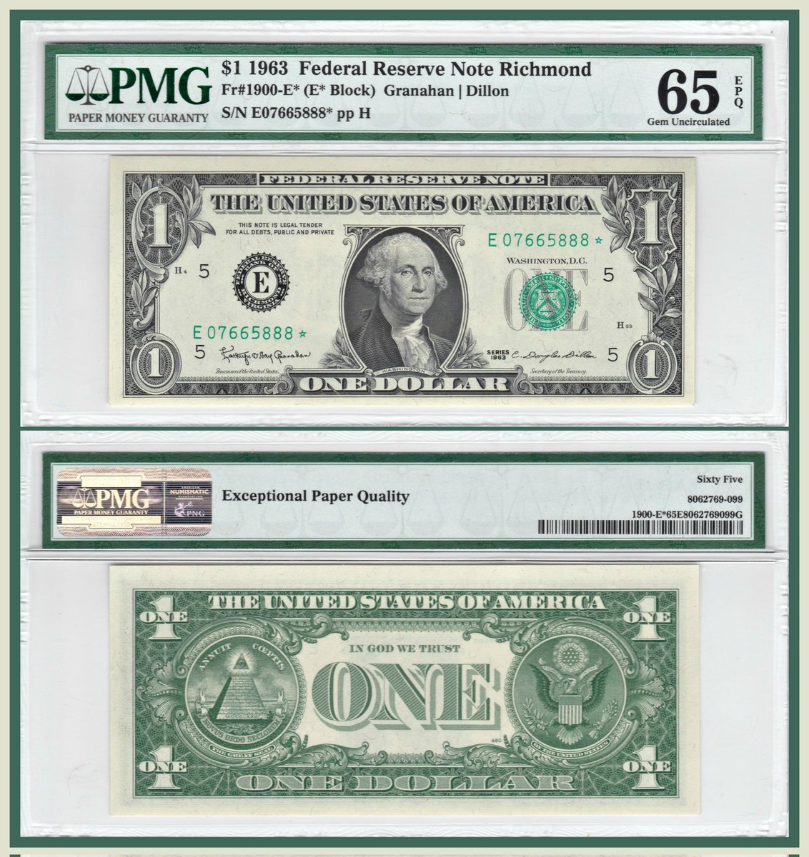 Apex_Collecting's tweet photo. Although not rare in the realm of collectibles, it's always nice to have an uncirculated example of a note you will almost assuredly never find in circulation. The one in photo is graded 65 EPQ (Gem Uncirculated) #series1963star #richmond #federalreservenote #series1963 https://t.co/vJzyeBVJMY