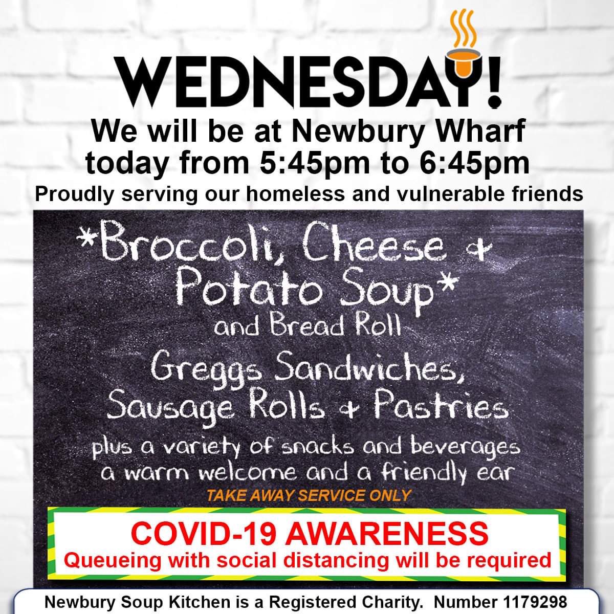 NewburySoup's tweet photo. It is going to be cold this evening. We have a lovely warming soup and a huge donation from @greggs_official today. Food spreads joy. #wecare #notjustsoup #helpingothers #helpingthehungry https://t.co/ZxGEvx1Kd6 https://t.co/9pHMMonHQh