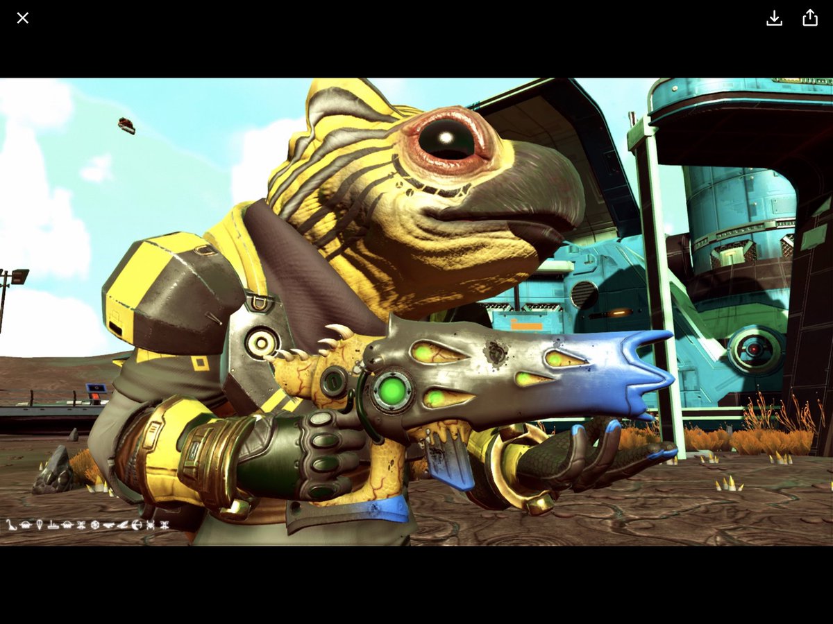 Telepath42's tweet photo. Gek with a gun!
Mostly my screenshots are of bases and ships (๐คทโโ๏ธ),
but I found this old rare screenshot from my Xbox days.
Pew pew!
#NMSWeapons for @marty_merrick & @BadMrRictus
#NoMansSky https://t.co/N4M6nCwuoW