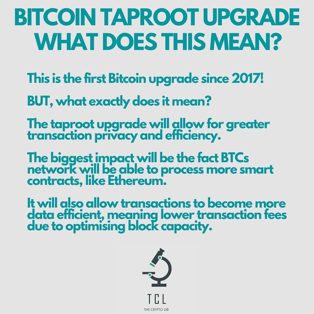 thecryptolxb's tweet photo. BTC TAPROOT UPGRADE IS NOW LIVE! 🚀 
Take a read and let us know what you think? 👇🏻👇🏻👇🏻
$BTC https://t.co/mNxH3mZOnL