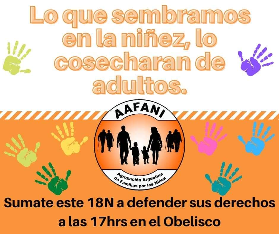 AAFANI_Arg's tweet photo. Esté 18 de noviembre a las 17 hs todos juntos en el Obelisco.

Levantamos la voz de los más chicos.

#NoMasHijosRehenes 
#NoMasSobrinosRehenes 
#NoMasNietosRehenes 
#NoMasNiñosRehenes
#ConLosChicosNo https://t.co/GHmZfGftQi
