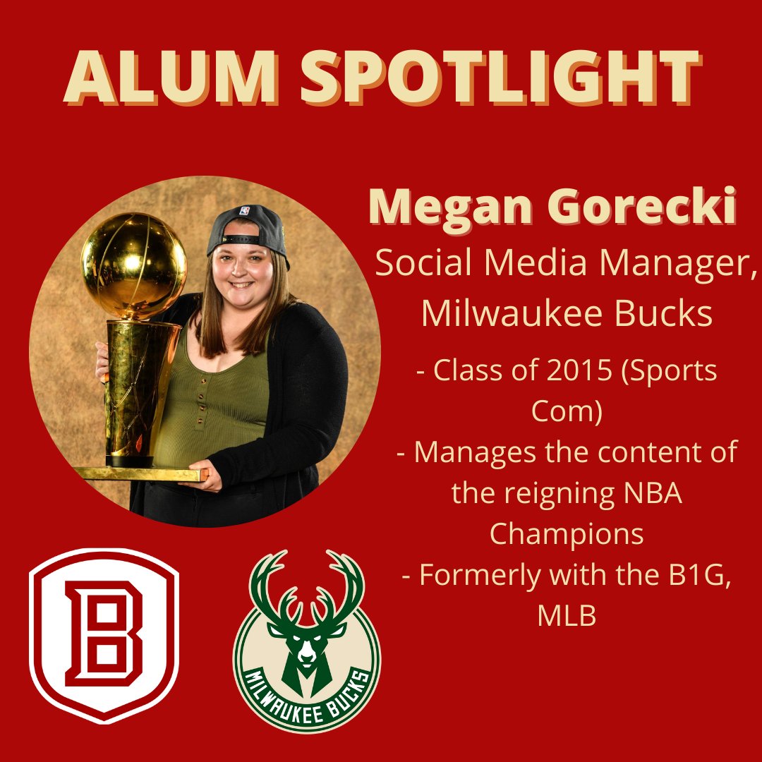 bradleycomdept's tweet photo. One of today's alum spotlights features another sports communication grad: Megan Gorecki, '15.
Megan helps direct the social media efforts of the NBA Champion @Bucks! Keep up with Megan on Twitter @MEG_atron13 #BUCom https://t.co/MxlGVZA1pv