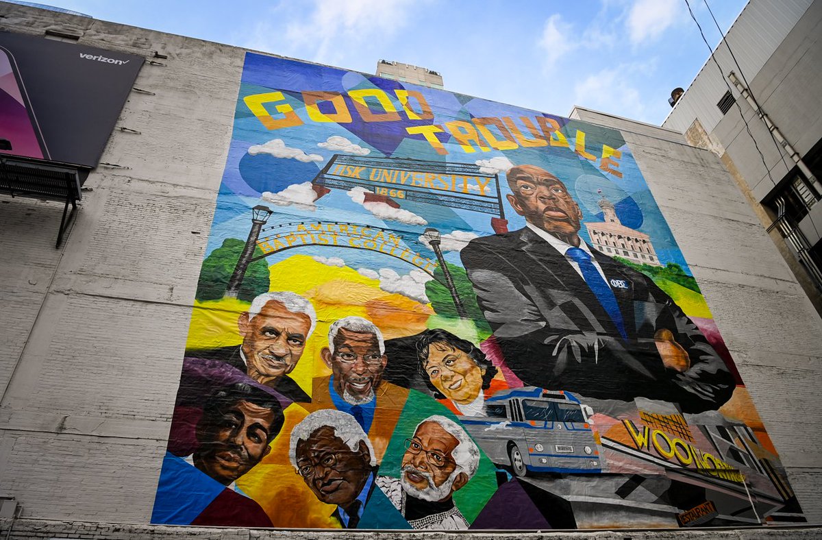 JohnCooper4Nash's tweet photo. Great to see Nashville's latest mural honoring the life of U.S. Rep. @repjohnlewis and Civil Rights community leaders completed. Thank you Michael McBride and Donna Woodley for this wonderful work of art. #GoodTrouble https://t.co/39y5h2IGEQ