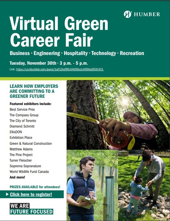 Humber_FLAS's tweet photo. Join us for the Virtual Green Career Fair happening Tuesday, November 30th from 3pm-5pm. 

Make sure to PRE-REGISTER here https://t.co/KV1l1TLAXC https://t.co/aMWf7qRtiM