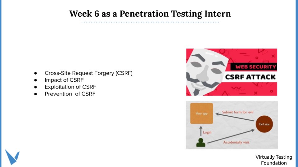 be_like_bob's tweet photo. @VTFoundation has given me a great opportunity as a Penetration Testing Intern. This week I learned about Cross-Site Request Forgery (CSRF).
#VTfoundation #VTFOct21 https://t.co/MvCRjiab6k