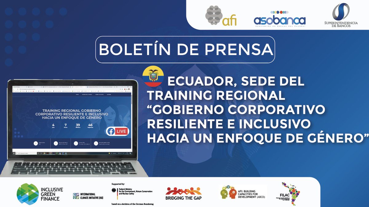 superbancosEC's tweet photo. 📰BOLETÍN | Ecuador 🇪🇨, sede del primer #TrainingRegional "Gobierno Corporativo Resiliente e Inclusivo hacia un Enfoque de Género" ➡️ https://t.co/CXE0Xlpf3Q.

🗓️22 y 23 nov.
🔴FB LIVE https://t.co/zSpFEtSvGH