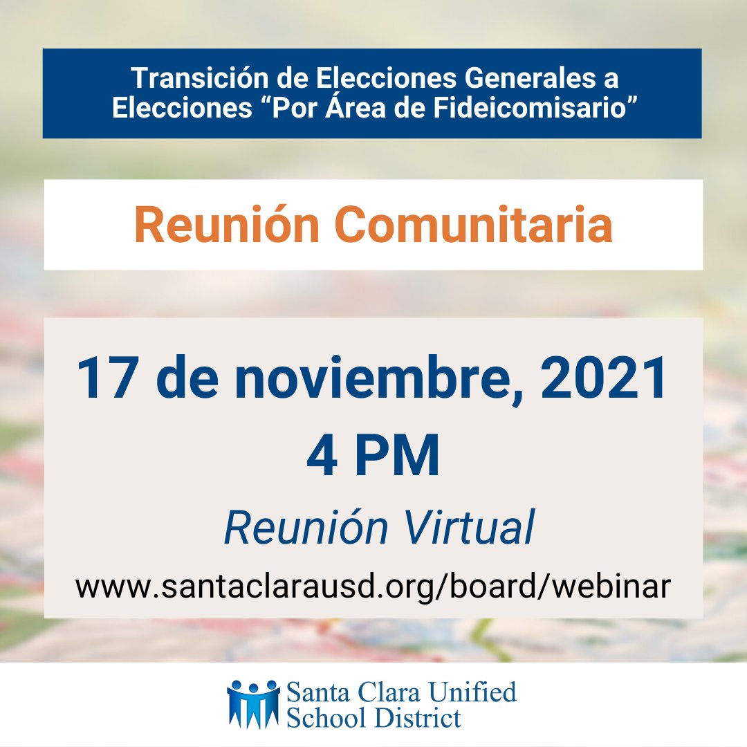 Reminder: TODAY at 4 PM – Attend our Virtual Community Meeting to provide input and ask questions about the transition to the new “By-Trustee" Area Elections.  
 
Join via Zoom: bit.ly/37fKbPE