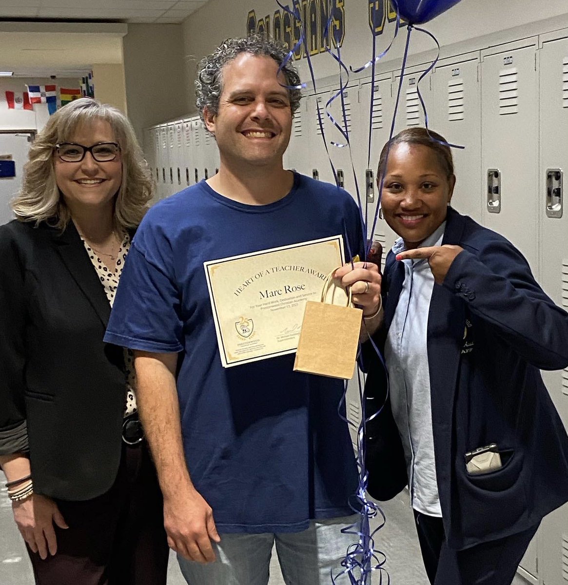 PrestonwoodPCA's tweet photo. We celebrated our Nov Heart of a Teacher winners today! Congrats Brice Harrison-4th grade, Susan Ellis-6th grade Literature &amp; Marc Rose-Upper School Bible. Thank you for loving our students &amp; investing in them daily. #heartofateacher #faithfilledlions #establisedforlife https://t.co/kG1eraIvlo