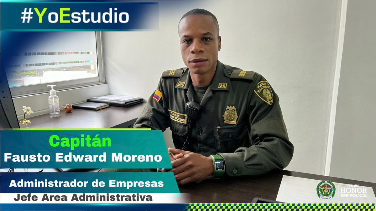 PoliciaPopayan's tweet photo. #YoEstudio | Son incontables las razones que nos motivan a seguir velando para #ConstruirConvivencia de la mano con la ciudadanía - Capitán Fausto Edward Moreno (Administrador de Empresas). https://t.co/LUansfzJaz