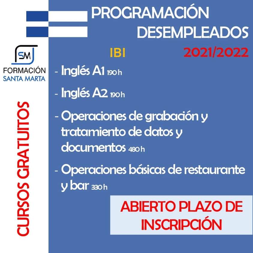 FormacionSantaM's tweet photo. CURSOS GRATUITOS DIRIGIDOS A DESEMPLEADOS - IBI

Se abre el plazo de inscripción a estos cursos; dirigidos, prioritariamente, a personas en situación de desempleo, inscritos como demandante de empleo en Labora.

https://t.co/rekLfLHrdQ https://t.co/DmRCFTEBcv
