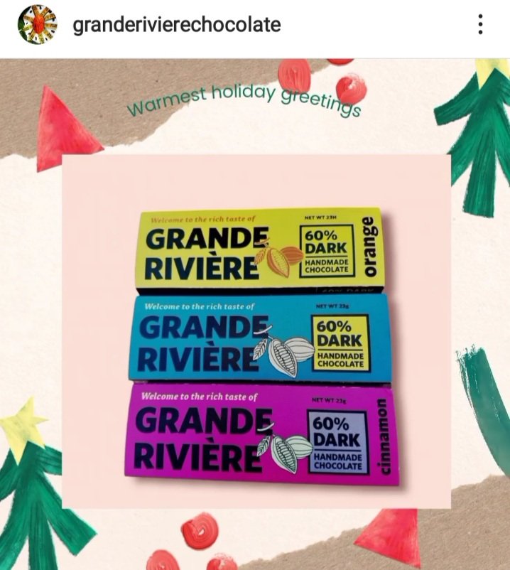 thenewruraltt's tweet photo. Check out the ARC-related #GrandeRiviereChocolateCompany's Christmas sale! Receive a specially priced package of all their products, including their newest #DarkChocolate flavours, Mint and Five Spice for the wildly affordable price of TT$130! Visit https://t.co/1iLWZSedcn now!! https://t.co/70tpPQAXOH