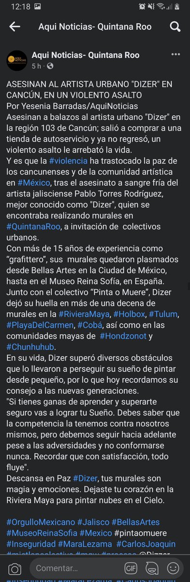 PatHito_'s tweet image. Asesinan a artista urbano lo invitaron a realizar murales en Quintana Roo. Al parecer, todo por un celular. 
#Dizer #QuintanaRoo 
Pero vamos súper bien ¿no?