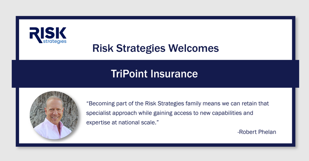 RiskStrategies's tweet photo. We are excited to welcome TriPoint Insurance led by CEO Robert Phelan, to the Risk Strategies family. TriPoint adds deep expertise in alternative risk financing approaches. https://t.co/4chHnNs0Du https://t.co/X2Zhn0PpPO