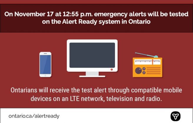 opffa's tweet image. Canada’s 🇨🇦 Public Alerting System will be performing an &quot;Alert Ready&quot; test today. 

Citizens across #Ontario will receive a test alert on compatible wireless devices, radio, and TV at 1255pm. 

#AlertReadyTest
@ONgov