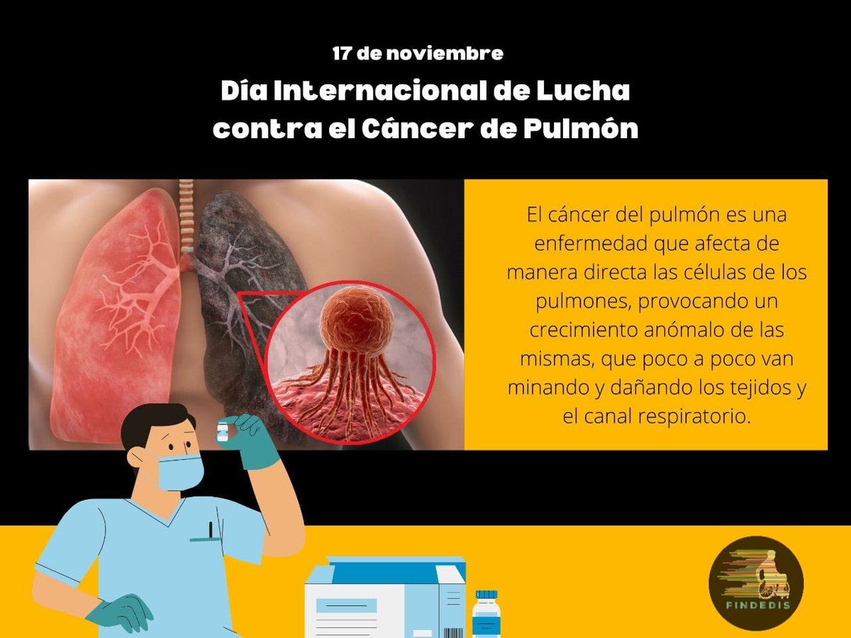 findedis's tweet image. 17 de noviembre se celebra el Día Internacional de la Lucha Contra el Cáncer de Pulmón
facebook.com/38725195847690…

#FINDEDIS #Efemerides #cancerdepulmon