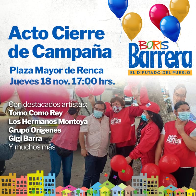 boris_barrera's tweet photo. Este jueves 18 de noviembre desde las 17 hrs realizaremos nuestro acto de cierre de campaña en la Plaza Mayor de #Renca. Vamos todxs a derrotar a la derecha #AR112 @PCdeChile https://t.co/Y8jhvipM3z