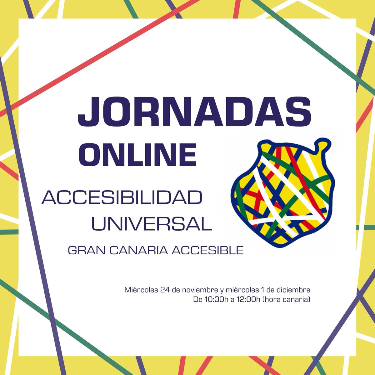 1 Edición de Jornadas online "Accesibilidad Universal GC Accesible" los días 24 de nov y 1 de dic 2021. (10’30 - 12’00h)
Gratuitas y no requieren inscripción. ILSE
* Enlace jornada 24 de noviembre: youtube.com/watch?v=10VQlF…
* Enlace del día 1 de diciembre: youtube.com/watch?v=u-LRYr…