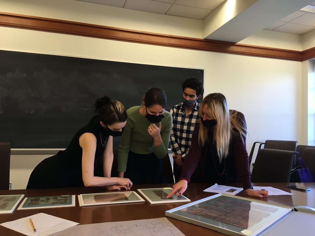 BerkeleyPapyri's tweet photo. Happy faces (behind the masks) of students from #UCBerkeley MELC Department, looking at some of the CTP's highlights for their Hieratic class, with the one and only Prof @Ritaluc. Thanks for visiting @bancroftlibrary! https://t.co/VZgzGbidg2