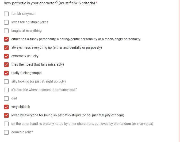 the pathetic character OTD is James/Kojiro from the Pokemon series!! (he/him)

he fits 7/15 criteria!

submitted by anon