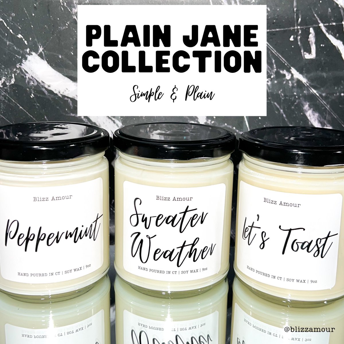 Lets keep it simple. Our Plain Jane collection is now available at blizzamour.com
#candles #supportsmallbusiness #buycandle #homemadecandles #BlackOwnedBusiness #scentedcandles