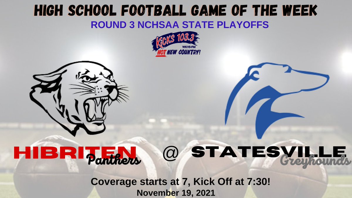 This Friday Hibriten (8-3) will face Statesville (11-0) in the 3rd round as the Panthers will travel for the first time this post-season. Make sure to tune in on KICKS 103.3!  Don't forget you can also stream LIVE at gofoothills.com.