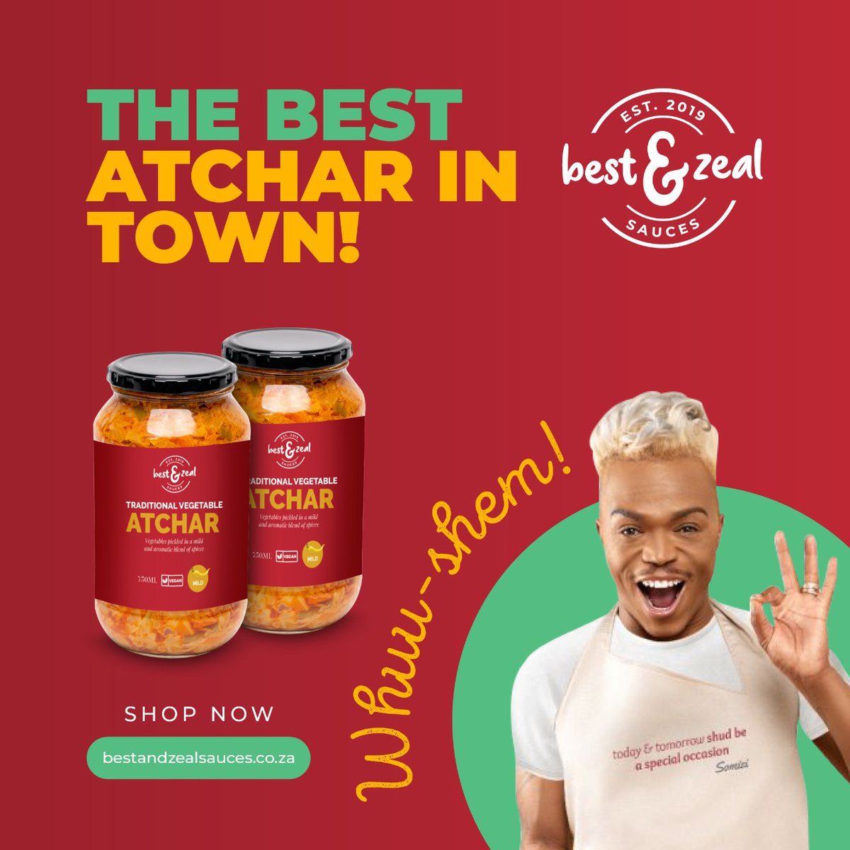 BestZeal's tweet photo. We have the best vegetable atchar in SA. 
#TheBraaiShowWithCass #samke #MalaikaArora #malaika #SkeemSaam https://t.co/ChSvzKzNMS