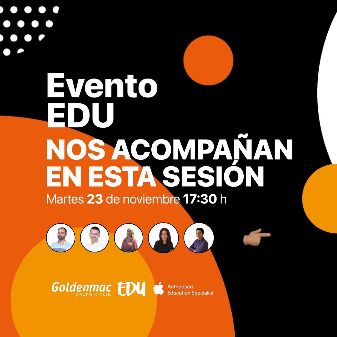 GoldenmacEDU's tweet image. ¿Quién nos acompaña el 📅 23 nov en el evento @AppleEDU?

🙋🏼‍♂️ @EnriqueFyQ y 🙋🏼‍♂️@davidpl79. #appledistinguishededucators

🙋🏼‍♀️ María Bustos. Directora de @colelitterator #appledistinguishedSchool

🙋🏼‍♂️ Antonio Ruiz y 🙋🏼‍♀️ @anacgoldenmac 

Apúntate 👉🏽 s.apple.com/dH8q3d7n5i

📅23 ⏰17:30