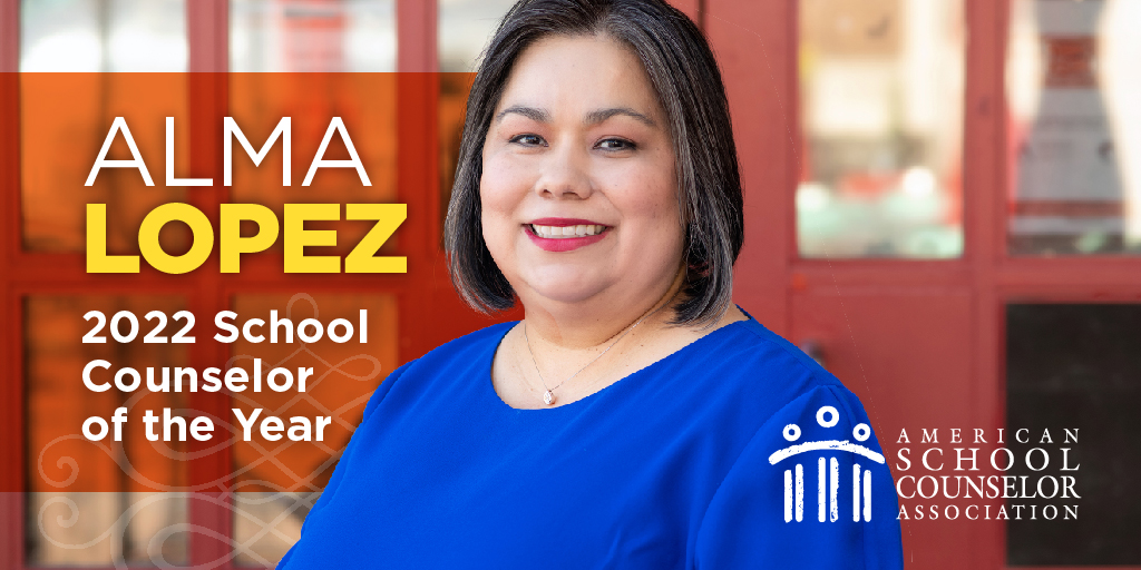 Congratulations to Alma Lopez, 2022 School Counselor of the Year! Learn more here:  bit.ly/3qGVmuS