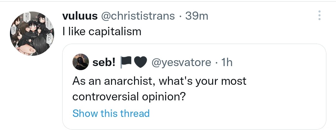 spritanium's tweet photo. Anarchists having a normal one https://t.co/y0KiPw0vvU