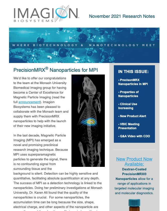 imagionbio's tweet image. Our latest #ResearchNotes newsletter, aimed at updating our scientific community updated, has just been published! Read more about the latest in #nanotechnology, our upcoming events, new product updates, and more  👉 bit.ly/3nmoci0 $IBX