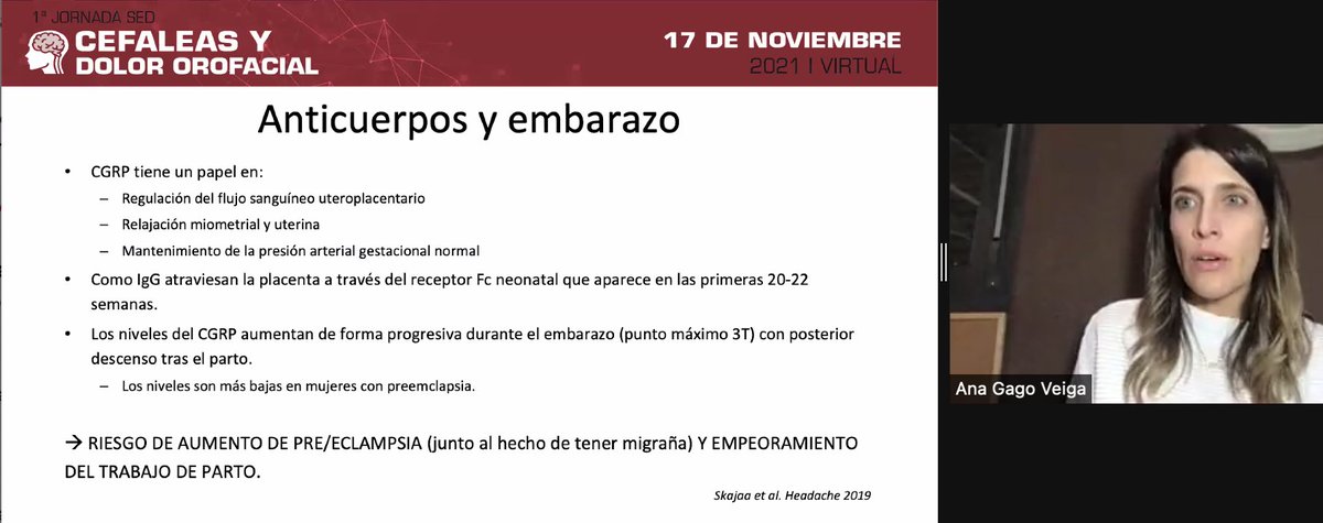 ▶️Anticuerpos y embarazo. 

Nueva diana terapéutica en migraña: anticuerpos monoclonales contra el CGRP y su receptor.
Ana Gago Veiga.

#Cefaleas #DolorOrofacialSED #Dolor #Embarazo
