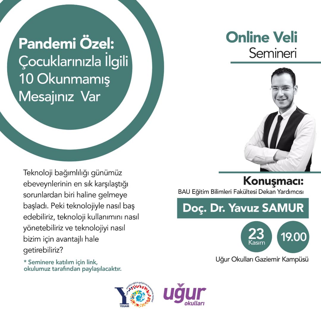 UOGaziemir's tweet photo. BAU Eğitim Bilimleri Fakültesi Dekan Yardımcısı Doç. Dr. Yavuz SAMUR' un sunumuyla  günümüzün en büyük sorunu haline gelen; "Teknoloji Bağımlılığı" konulu seminerimizde velilerimizle buluşuyoruz.💜

📍Katılım linki okulumuz tarafından paylaşılacaktır. https://t.co/vCWI28lp22