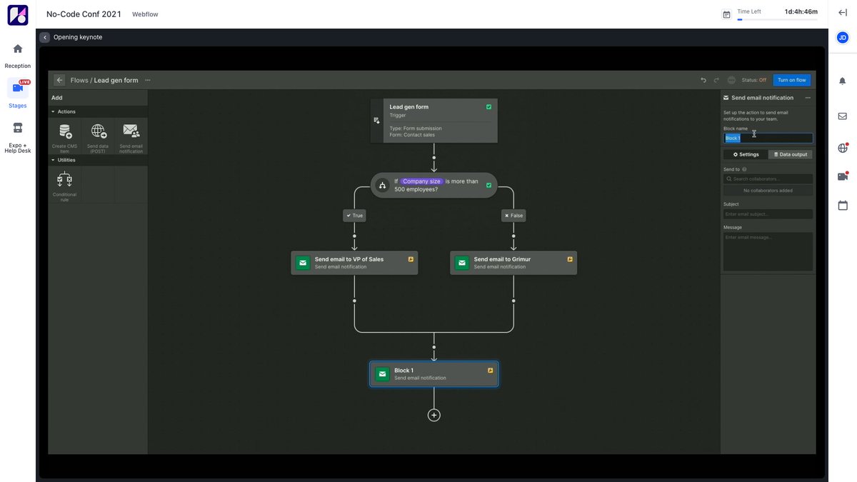 Joe__Dempsey's tweet photo. It's a good start. @webflow  are setting the foundations for their logic layer. It's simple so far but I guess they will be adding blocks and options from here on out!

#NoCodeConf https://t.co/qTrcUMCfxN