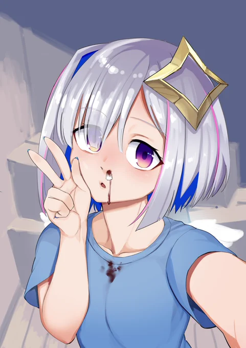 #かなたーと 
鼻血が出て自撮りしている時のかなたそです。 